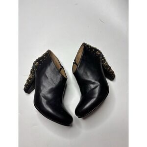 Barbara Briones Women's 6 EU 36 Black Heeled Leather Booties Gold Studded Whimsy